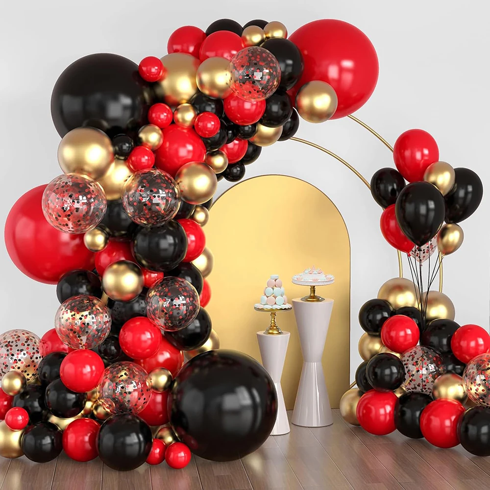 111Pcs Red Balloon Garland Arch Kit Black Red Confetti Metallic Gold Ballon Wedding  Birthday Party Graduation Baby Shower Decor