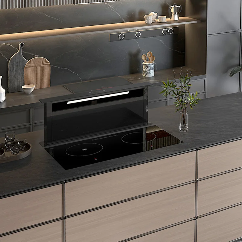 Concealed countertop lift-up range hood, ultra-quiet stainless steel downdraft kitchen range hood 110V/220V(Customized)