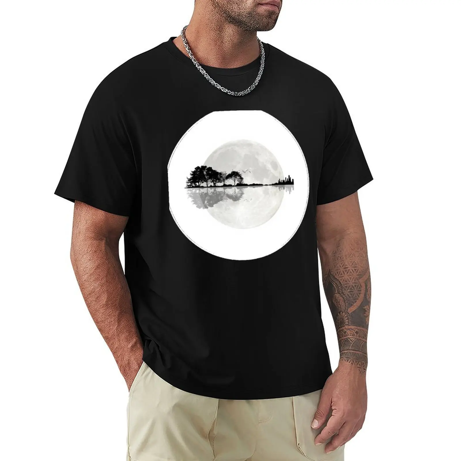 Moonlight Nature Guitar T-Shirt Large Size Casual Tee Shirt
