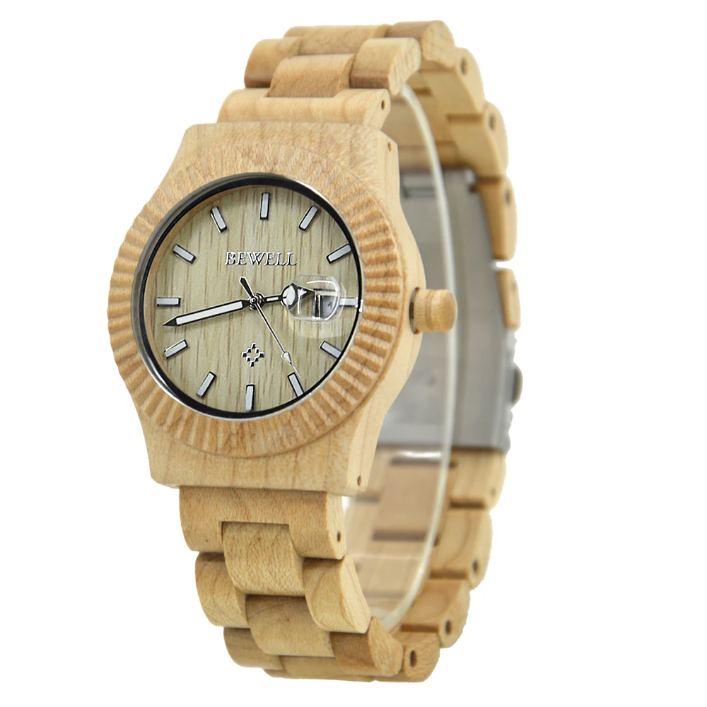 Handmade Wooden Quartz Watch for Men and Women Lightweight Luminous Date Display Fashion Couple Watch with Folding Clasp