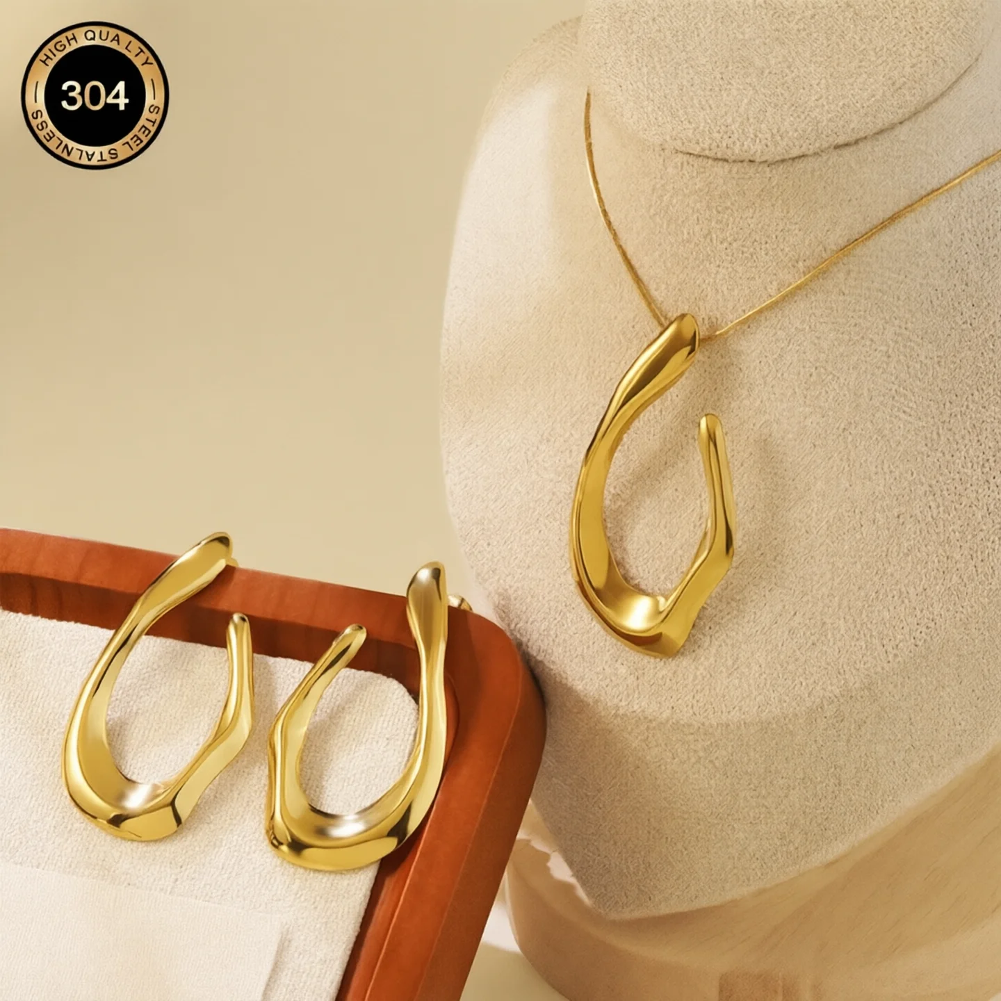 Irregular U-shaped Earrings & Necklace Set Stainless Steel Minimalist Geometric Bold Jewelry Fashion Simple Versatile Accessorie