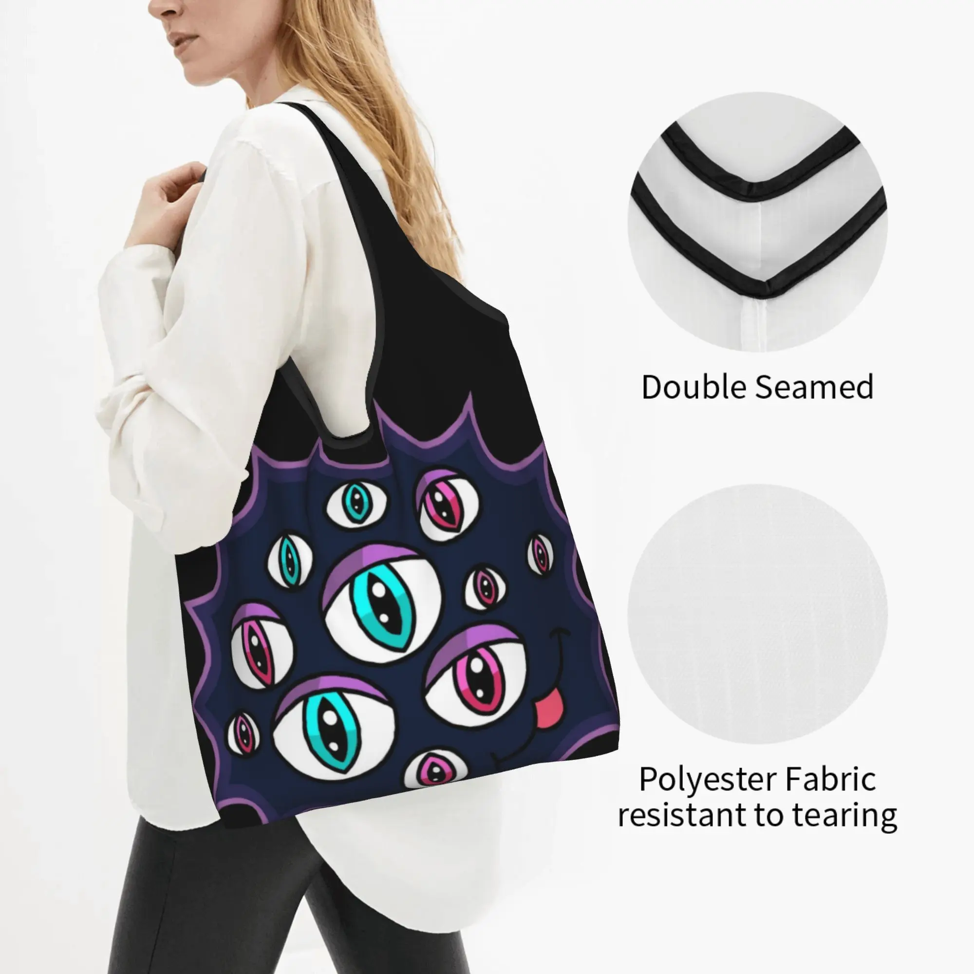 Recycling Doors Ambush Horror Game Eyes Cute Shopping Bag Women Tote Bag Portable  Grocery Shopper Bags