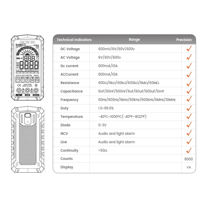 Kaiweets ST600x LCD Display Digital Multimeter multi-function measuring AC DC voltage&current multimeter