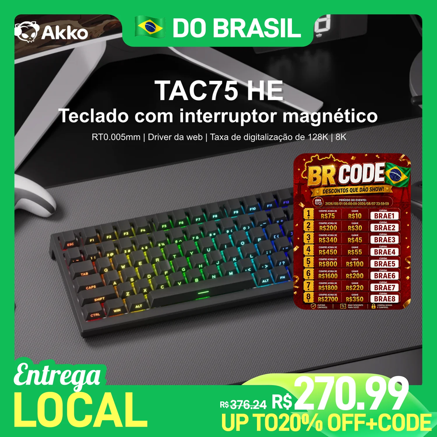 Akko TAC75 HE Keyboard 75% Magnetic Switch Rapid Trigger 0.005mm ARGB 8K Polling Rate Wired Mechanical Esports Gaming Keyboard