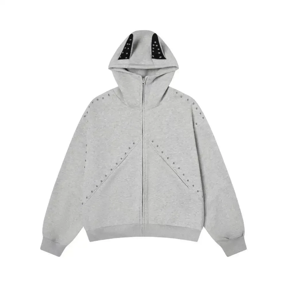 

Streetwear Rivet Doberman Sweatshirts Men Zip Up Hoodies Women Spring Autumn Y2k Hoodies Loose Couple Cardigans Women Clothes