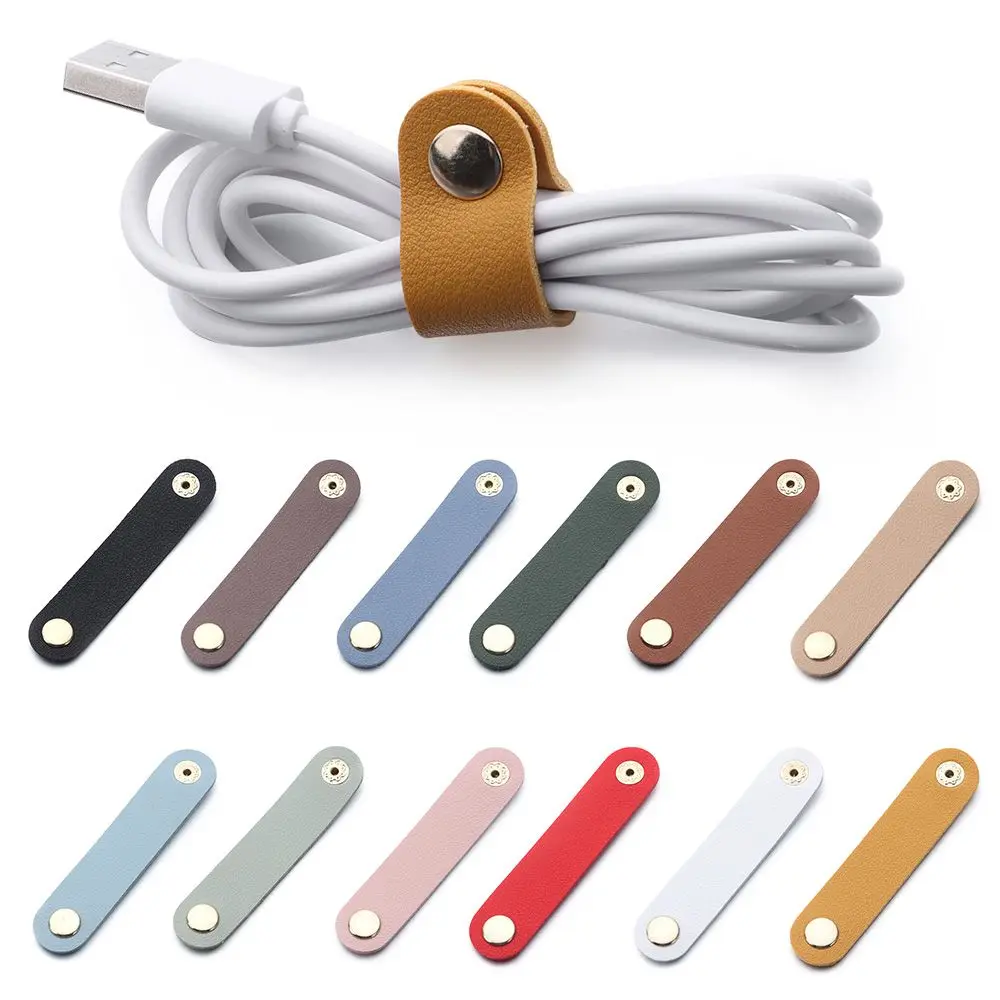 1Pcs Leather Desktop Storage Charger Cable Protector Cord Organizer Cable Winder Cable Management Winder Tie