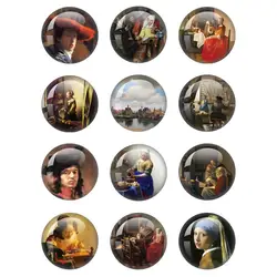 12pcs/lot Art Oil Painting Pearl Girl Vermmer 12mm-40mm Round Photo Glass Cabochon Demo Flatback Jewelry Making Findings Gift