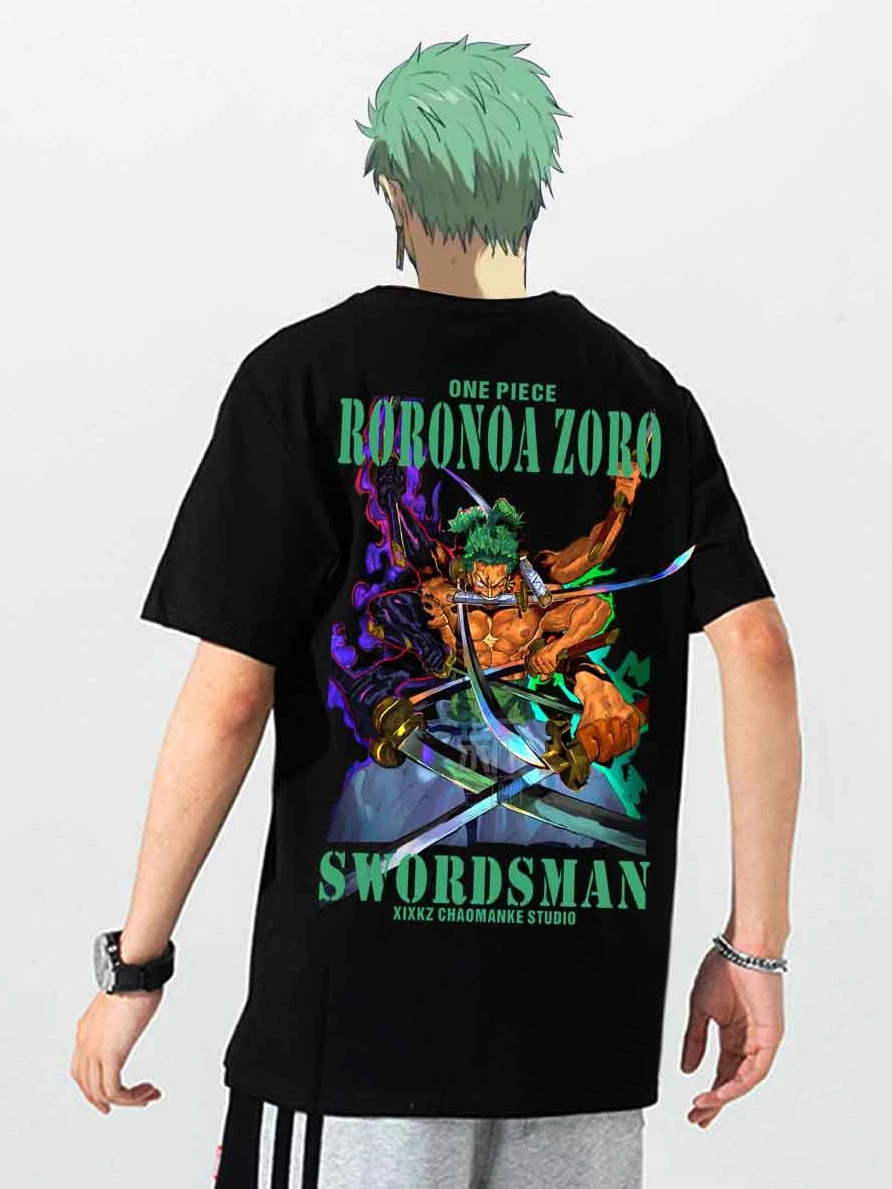 Camiseta de una pieza de algodón pesado, marca japonesa de moda, animación Ronoya Sauron, patrón periférico, mangas cortas holgadas