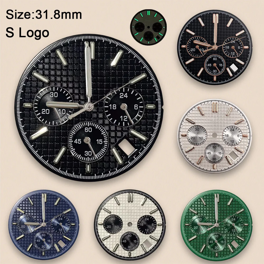 31.8mm S Logo Dial Suitable For VK63 Quartz Movement Green Luminous Oak Dial Watch Modification Accessories