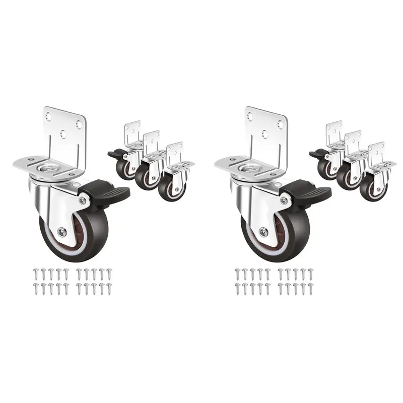 AB41-Side Mount Casters,Casters Set Of 8 With Brake,L-Shape Plate Small Wheels For Furniture,Cabinet Casters,1 In(L-Shape)