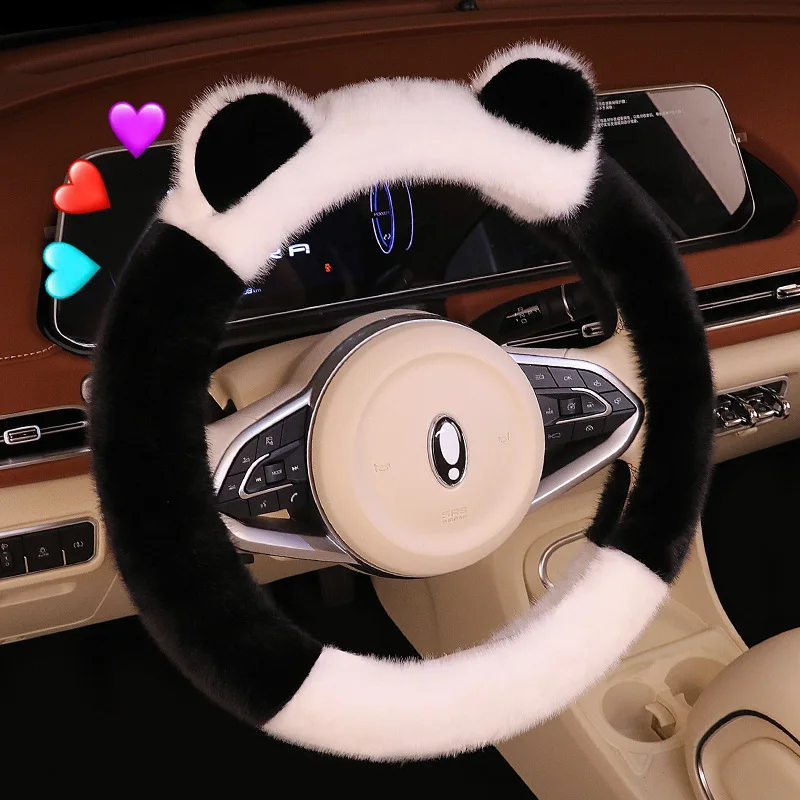

Winter plush steering wheel cover with high-end cartoon short plush design, new car steering wheel handle cover for women to