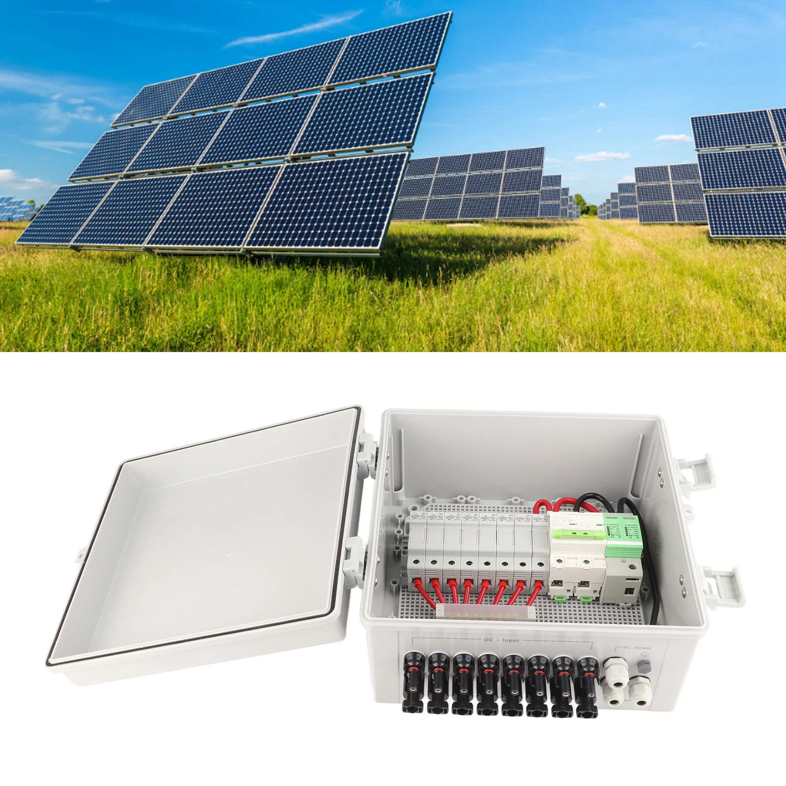 8 String PV Combiner Box with Arrester 10A Rated Current  80A  Breaker for Off Grid Solar Power System PV Combiner Box