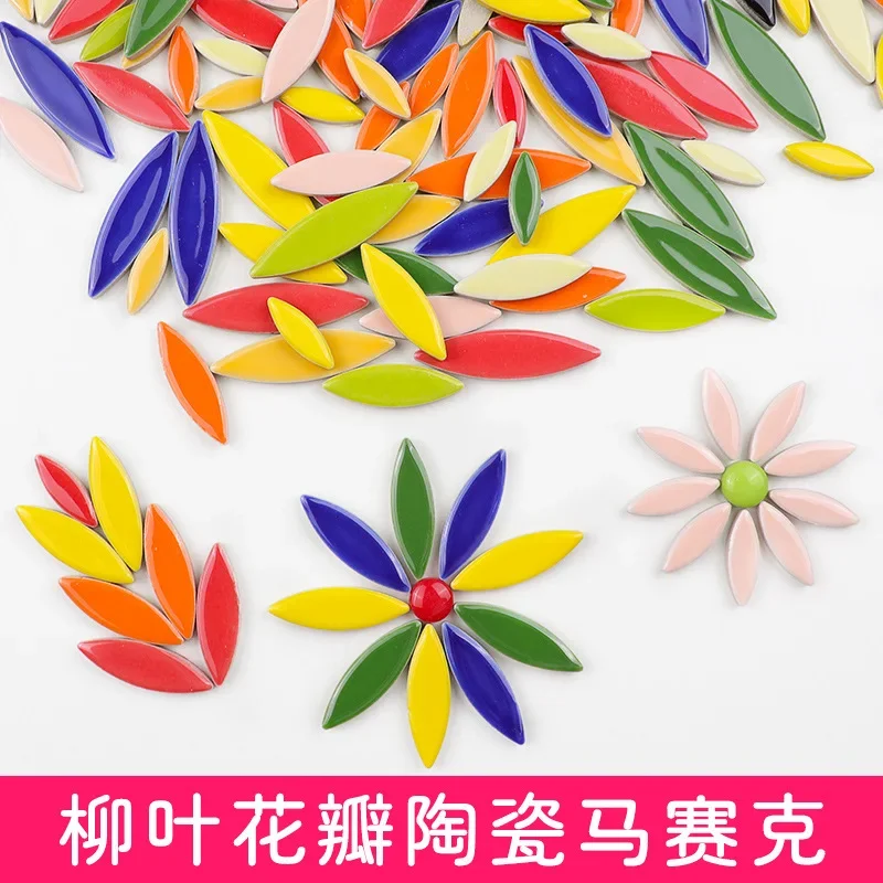 100g DIY Willow Leaf Petal Ceramic Mosaic Handmade Material with Irregular and Irregular Shapes, Ceramic Patch