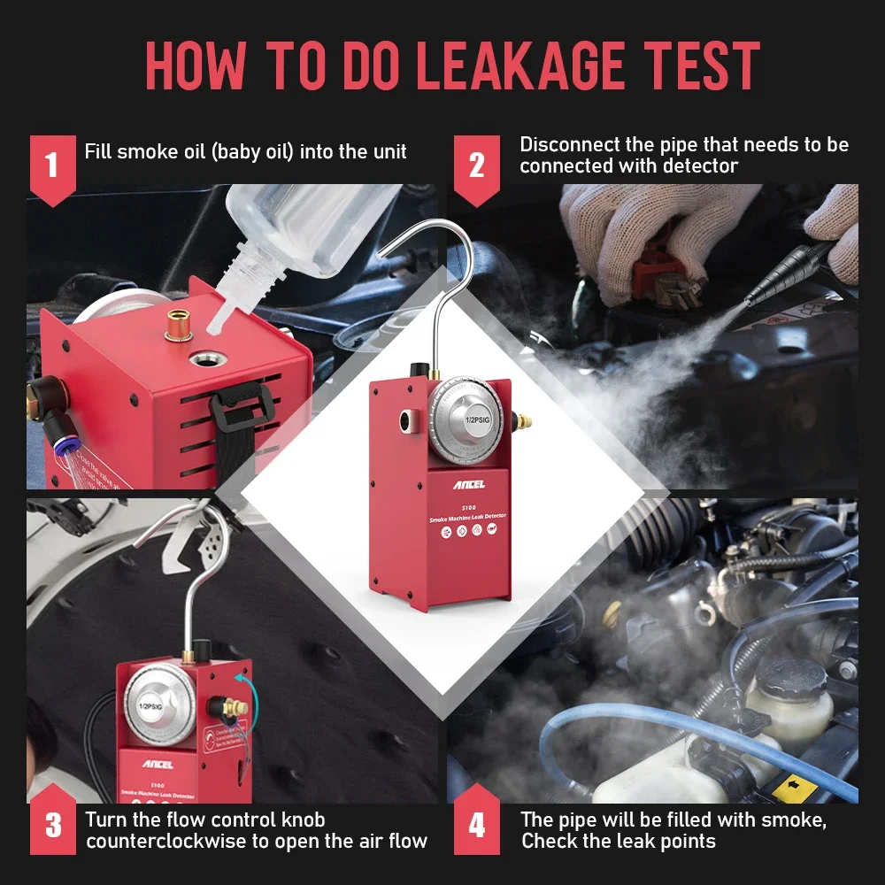 Afbeelding 6: Ancel S100 Auto Rooklekdetector EVAP Vacuüm Lekdetectie Diagnostisch Gereedschap DC12V Brandstofleiding Lekzoeker Auto Lek Rookdetector