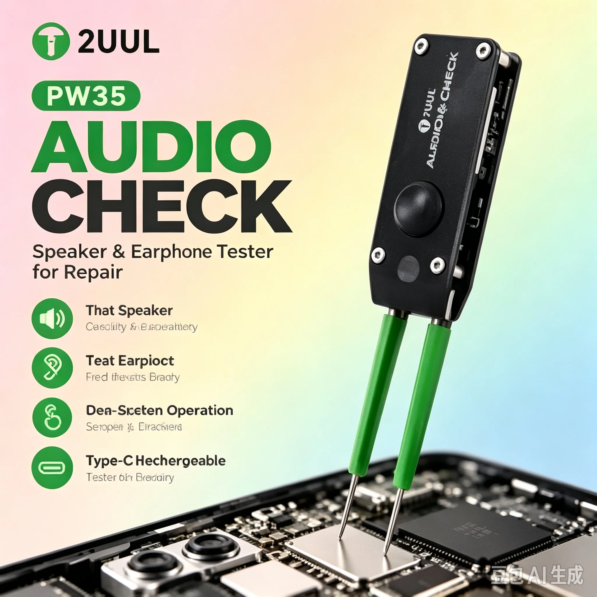 2UUL 5Audio Check Speaker Earpiece Tester Dual Probe Built-in 150mAh Battery for Mobile Phone Diagnostic Testing Repair Tool