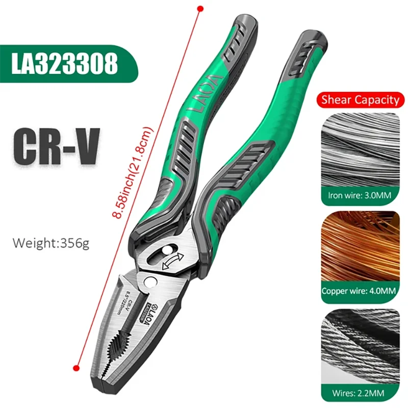 LAOA 8.5 Inch Wire Cutters Professional Eccentric Dual Shaft Labor-saving Electrician Pliers CR-V Household Hand Multi Tool