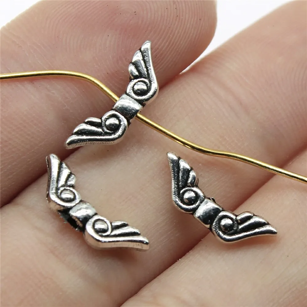 WYSIWYG 20pcs 16x5mm 3 Colors Antique Bronze Color Antique Silver Color Antique Gold Color Angel Wing Small Hole Beads