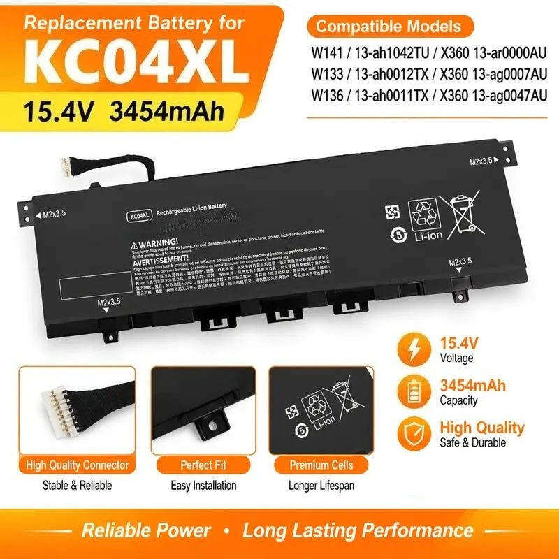 KC04XL Battery for HP ENVY X360 H0013TX TPN-W133 W136 W141 W144 Laptop Replacement Rechargeable Supply