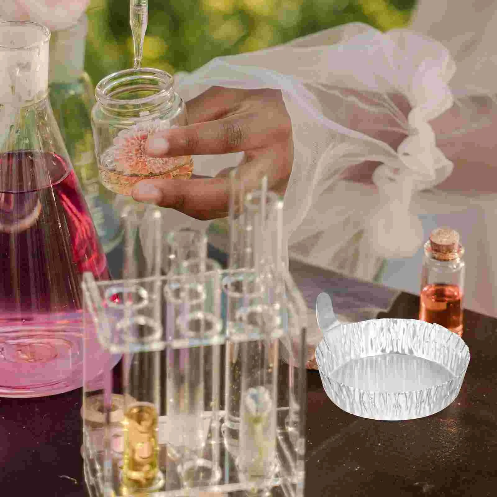 50 buah alat ukur berat piring dengan Tab, perlengkapan lab panci aluminium Foil