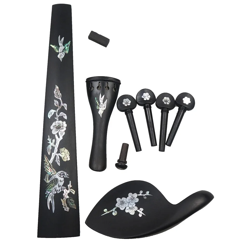 Ebony inlay Pearl shells Violin Accessories Set 4/4 Violin Fingerboard Tailpiece Pegs Endpin Chinrest Kits - view 3
