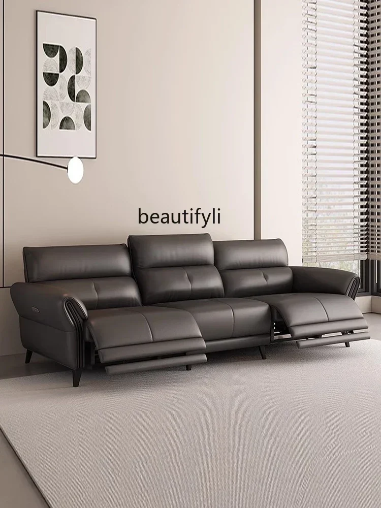 First Class Electric Functional Leather Sofa Modern Simple Home Living Room Zero Wall High-End Straight Leather Sofa