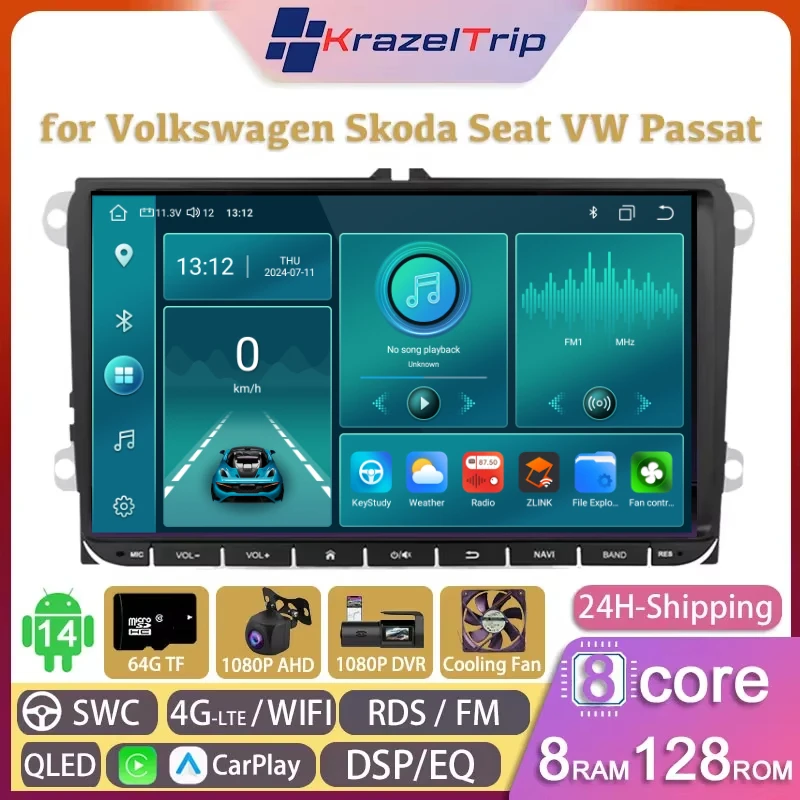 

QLED 8 Core Intelligent Car Radio Stereo for Volkswagen Skoda Seat VW Passat Carplay Android Auto GPS Navi Autoradio 4G DSP RDS