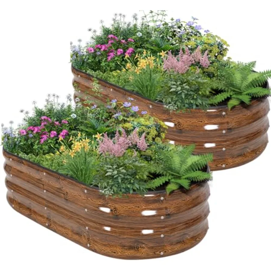

Galvanized Raised Garden Bed - Planter Raised Beds for Gardening Oval Metal Garden Planter Box with Safety Edging and Gloves fo