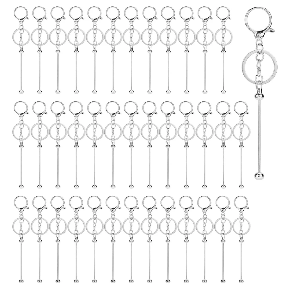 A77K 40pcs Beadable Keychain Bars,Metal Beaded Keychain Blank Keychains Key Chain Charms Making Accessories for Craft DIY