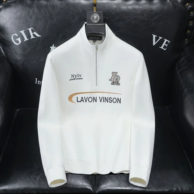 

Мужская модная толстовка с вышивкой и воротником-стойкой, легкая, класса люкс, весенне-осенняя, из смесового хлопка и полиэстера