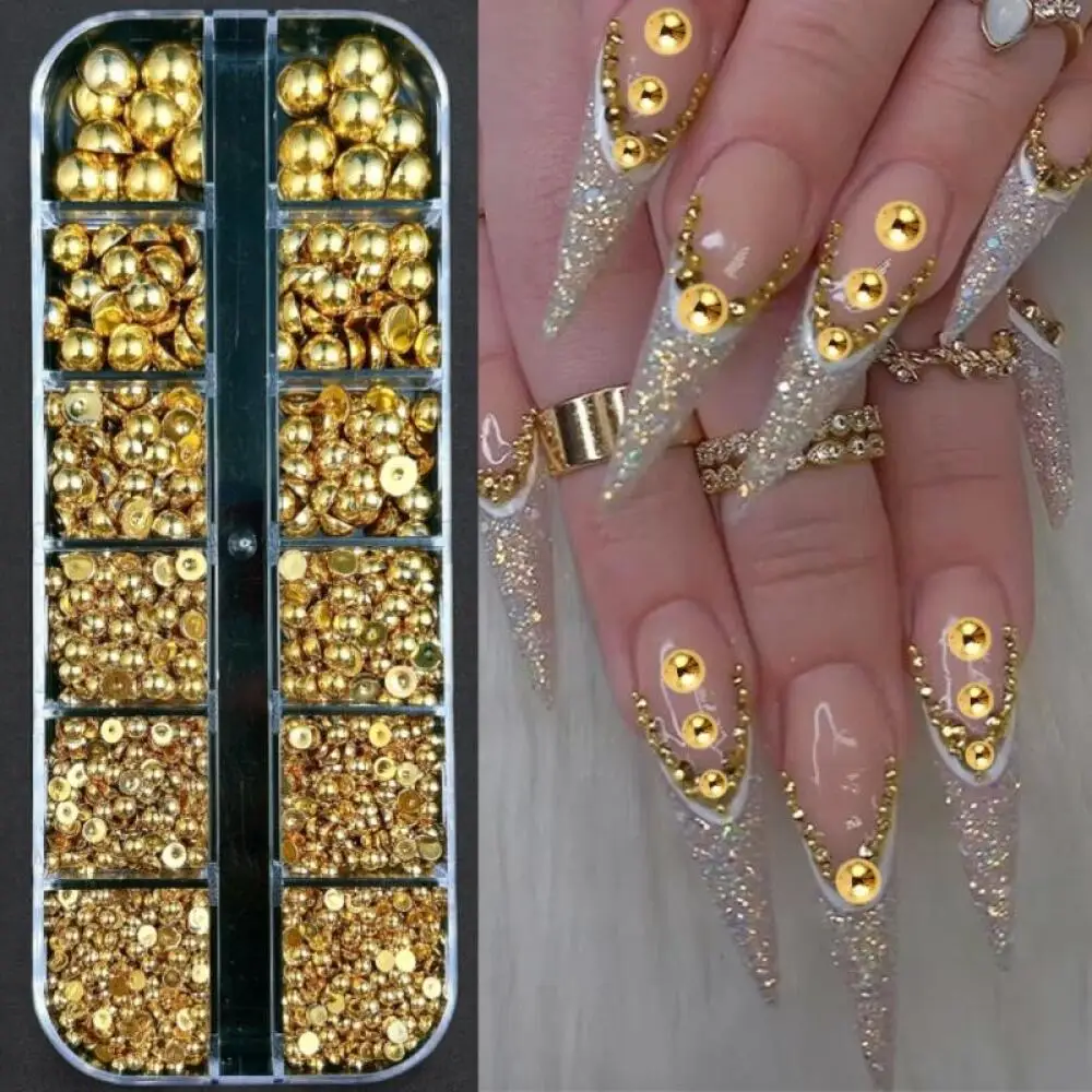 1 Box Künstliche Halbrunde Perlen-Nagelcharms, 3D Mehrfarbige Flachboden-Perlen-Nagelkunst-Dekorationen für DIY-Nägel – Detail 4