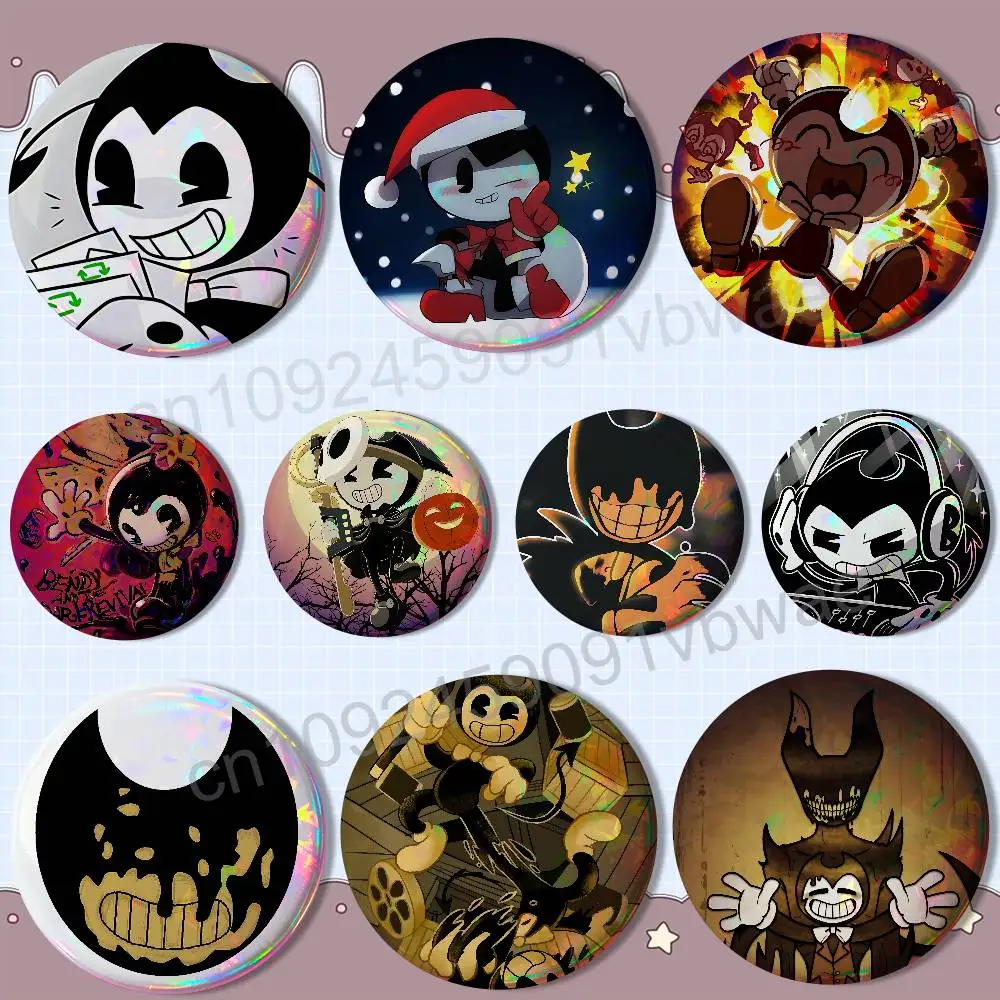 Insignia redonda de hojalata BATIM Bendy de Etsy para mochila y ropa, broche decorativo, regalos personalizados divertidos para amigos