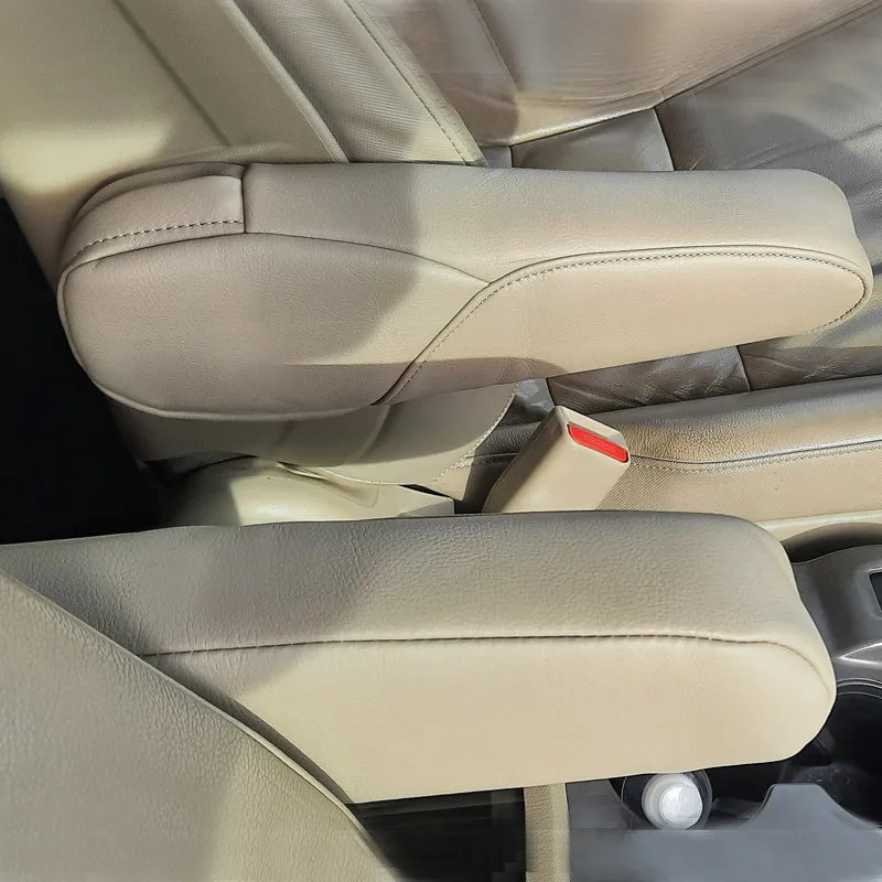 2pcs Beige PU Leather with Sponge Armrest Cover For Honda CRV CR-V 2007 2008 2009 Interior Side Seat Armrest Handle Cover Trim