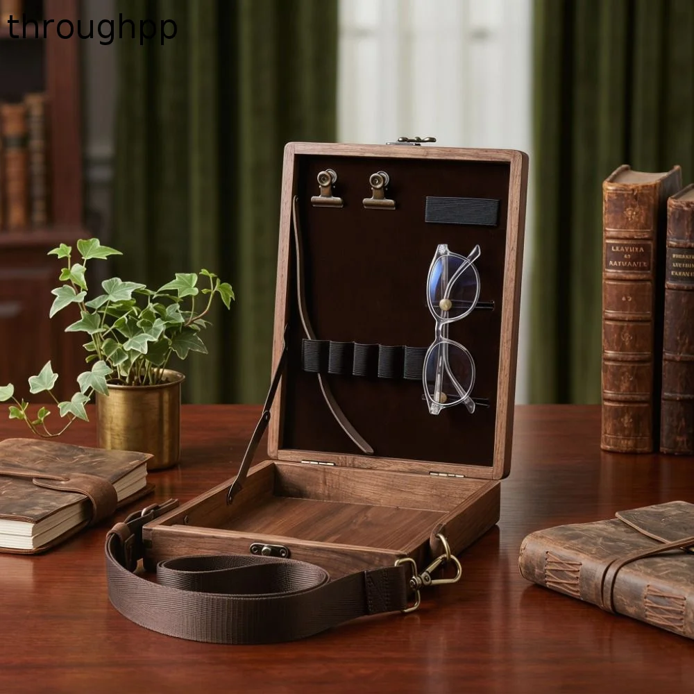 Nostalgic Wooden Box Stationery Box Portable Retro Writers Messenger Wood Box Durable with Lid Artist Tool Bag Painting