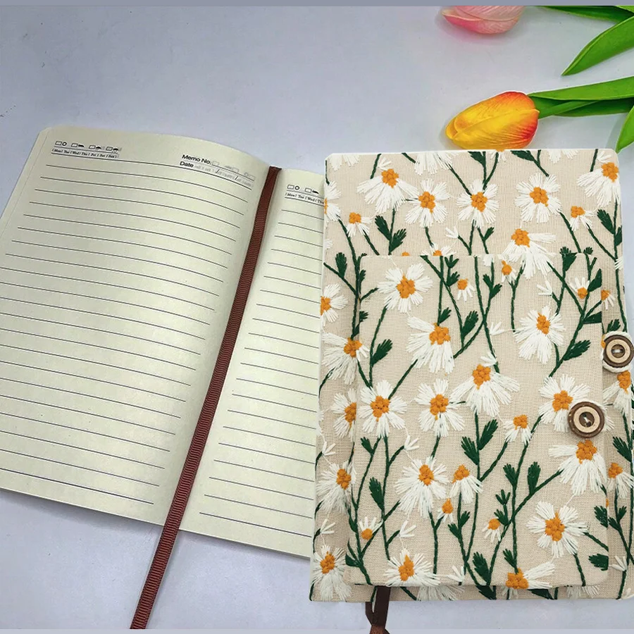 A5 A6 Knitting Embroidery Notebook Blank Line 100 Sheets 200 Pages Notepad with Bookmark Journal Sketchbook