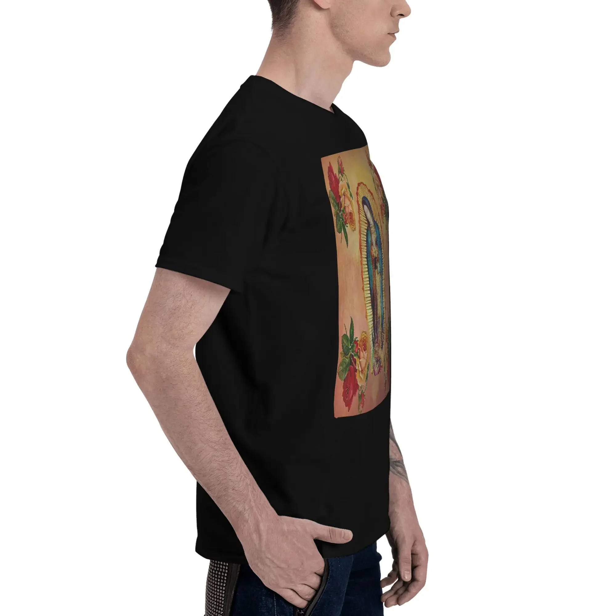 Our Lady of Guadalupe Virgin Mary and Roses Men T-Shirt Plus Size T Shirts Men's O-Neck Cotton Tees Short Summer Male
