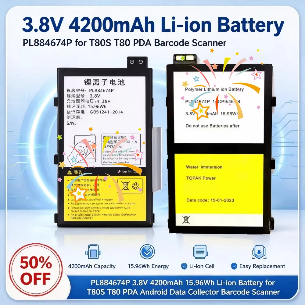 PL884674P 3.8V 4200mAh 15.96Wh Li-ion Replacement Battery for T80S T80 PDA Android Data Collector Barcode Scanner Power Pack