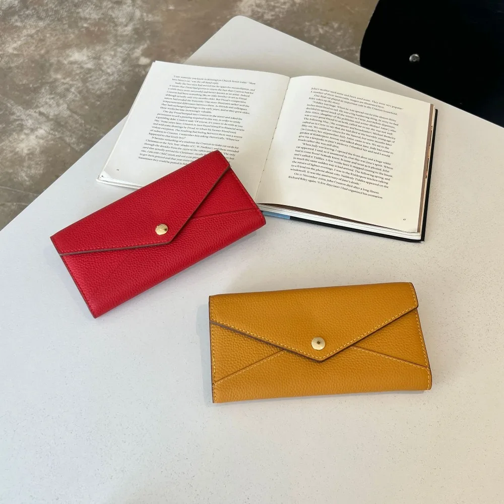 2025 Long Wallet For Women Luxury Genuine Leather Lychee Pattern Bag  Fashion Designer Solid Color Cowhide Ladies Card Pouch