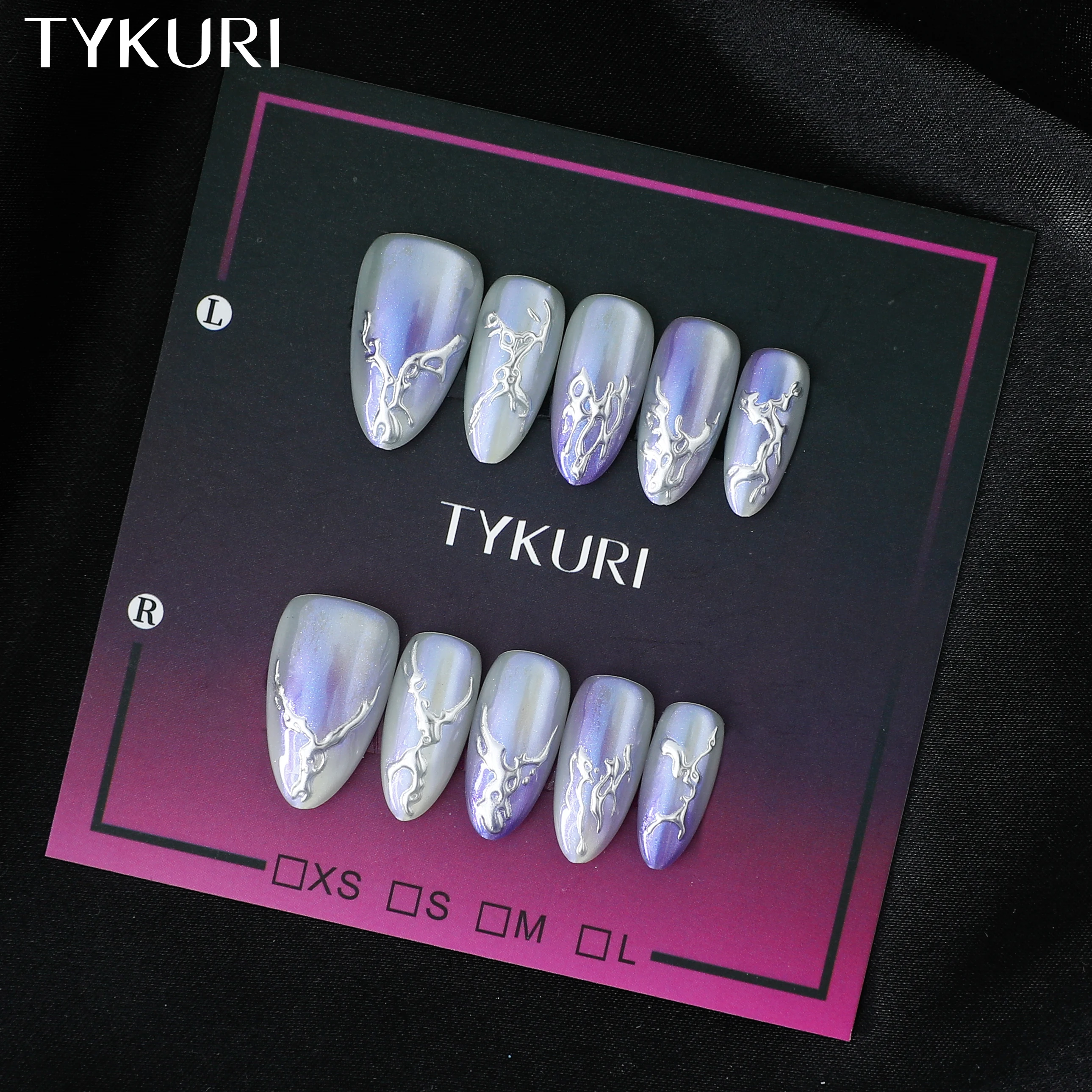 

TYKURI Almond Press On Nails,Dreamy Purple Y2K Metallic, Luxury False Nails Kit for Essential Party Wear