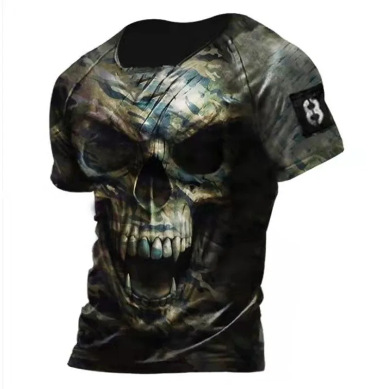 Vintage Horror Skulls Print T Shirts For Men Summer Streetwear Hip Hop Loose O-Neck Short Sleeve Oversized T-shirt Men Clothing