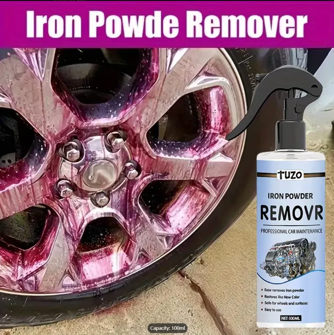 Hub Repair Spray, Multi-Functional Rim and Hub Rust Removal Powder, Trigger Nozzle Design | Suitable for All Car Models, Great H