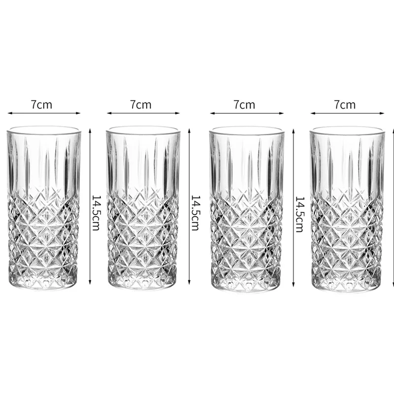 4pcs Set Diamond Painting 11oz Wine Glass Juice Household Whiskey Cocktail Drinking Glass Drinkware Transparent Mug Party Gifts