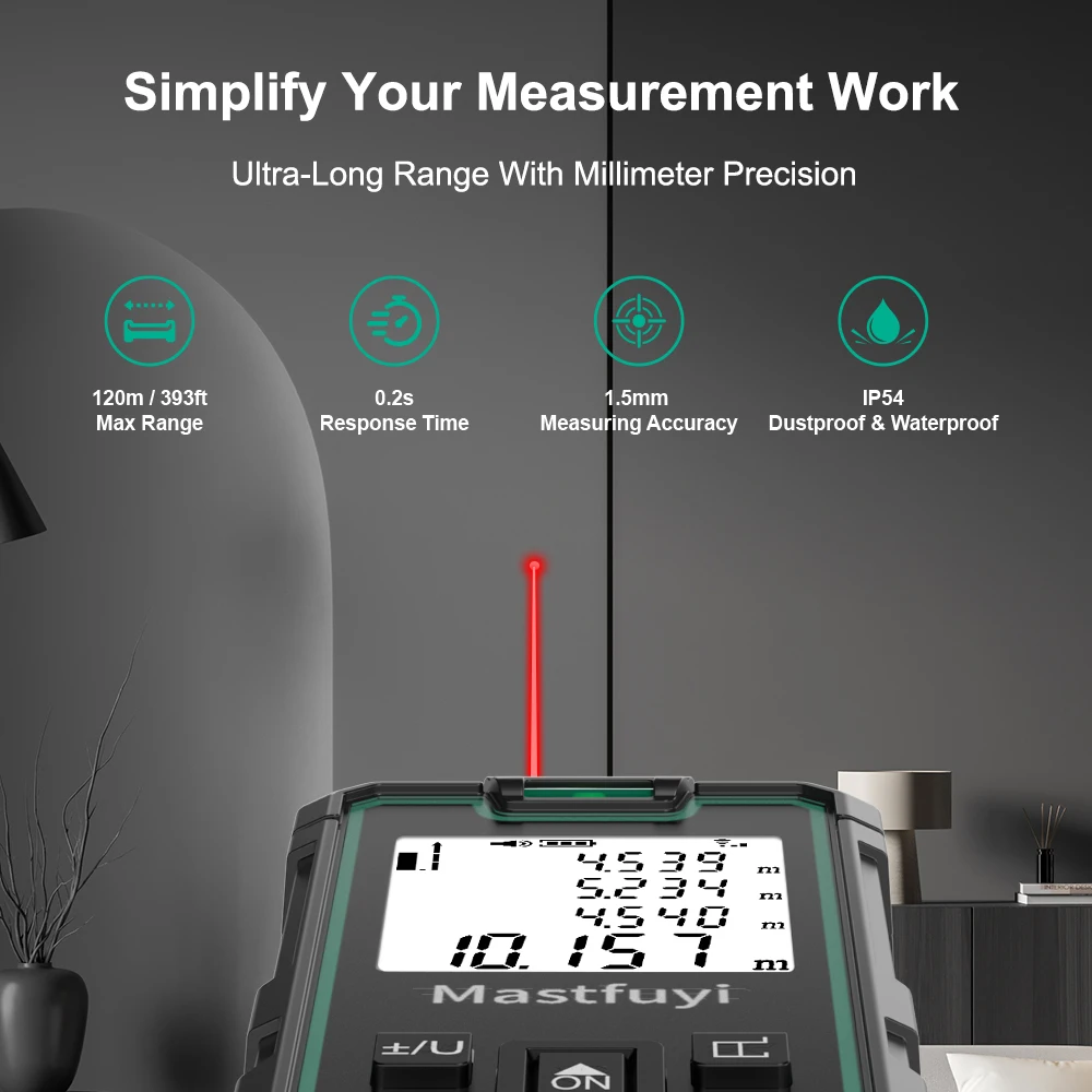 MASTFUYI Laser Distance Meter Digital Laser Rangefinder Laser Measuring Tool with Area Volume Calculation Continuous Measurement