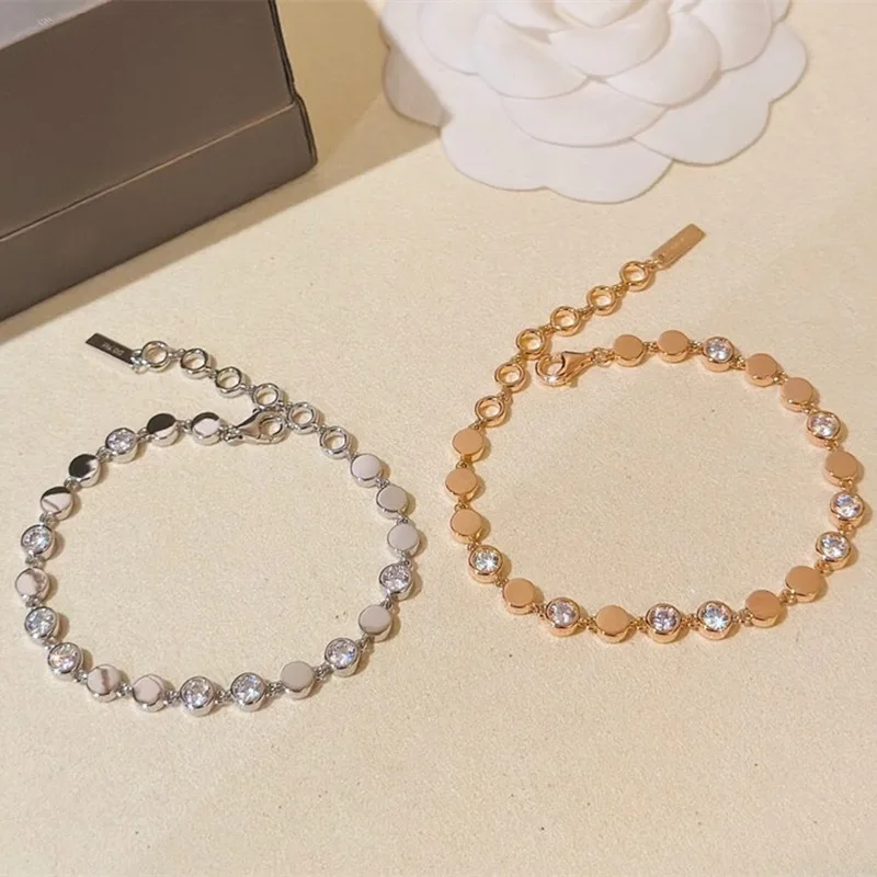 

High Quality 925 Sterling Silver Round Bead AAA Zircon Bracelet For Women Luxury Fine Jewelry