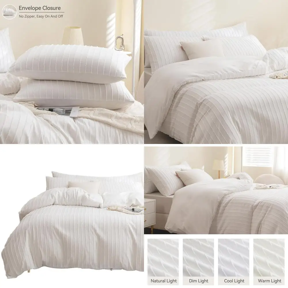 

Комплект пододеяльников в полоску Super King Boho — белый полиэстер, 116x98 дюймов с застежкой-молнией, угловыми завязками и 2 наволочками