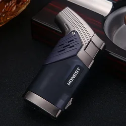 HONEST Dual Fire Straight Flame Windproof Turbo Lighter Butane Blue Flame Cigar Smoking Tool Windproof Cigar Lighter