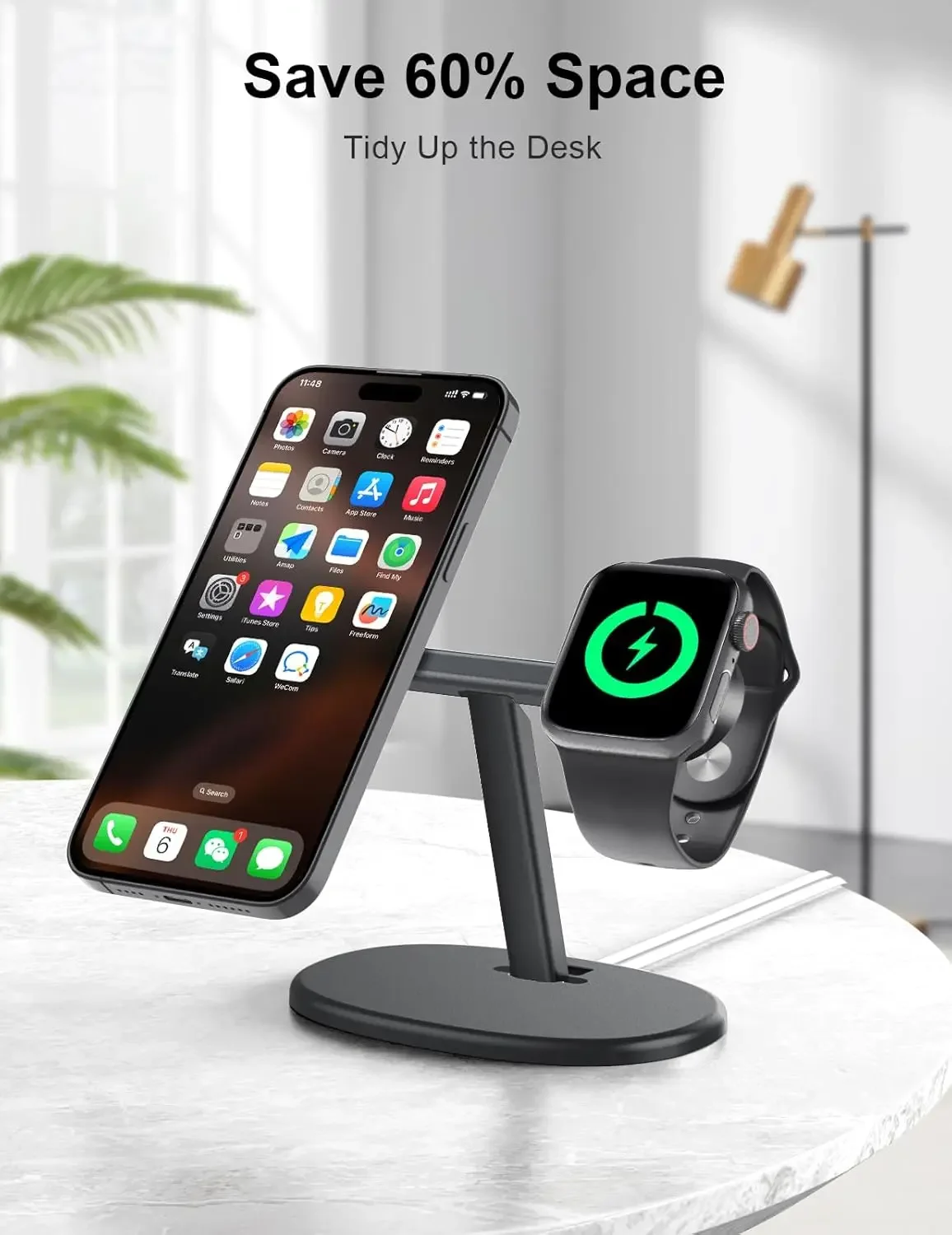 Док-станция для зарядки MagSafe 2-в-1 EWA для iPhone 16/15/14/13/12 и серии Apple Watch, SE, нескользящая док-станция (зарядное устройство в комплект не входит)