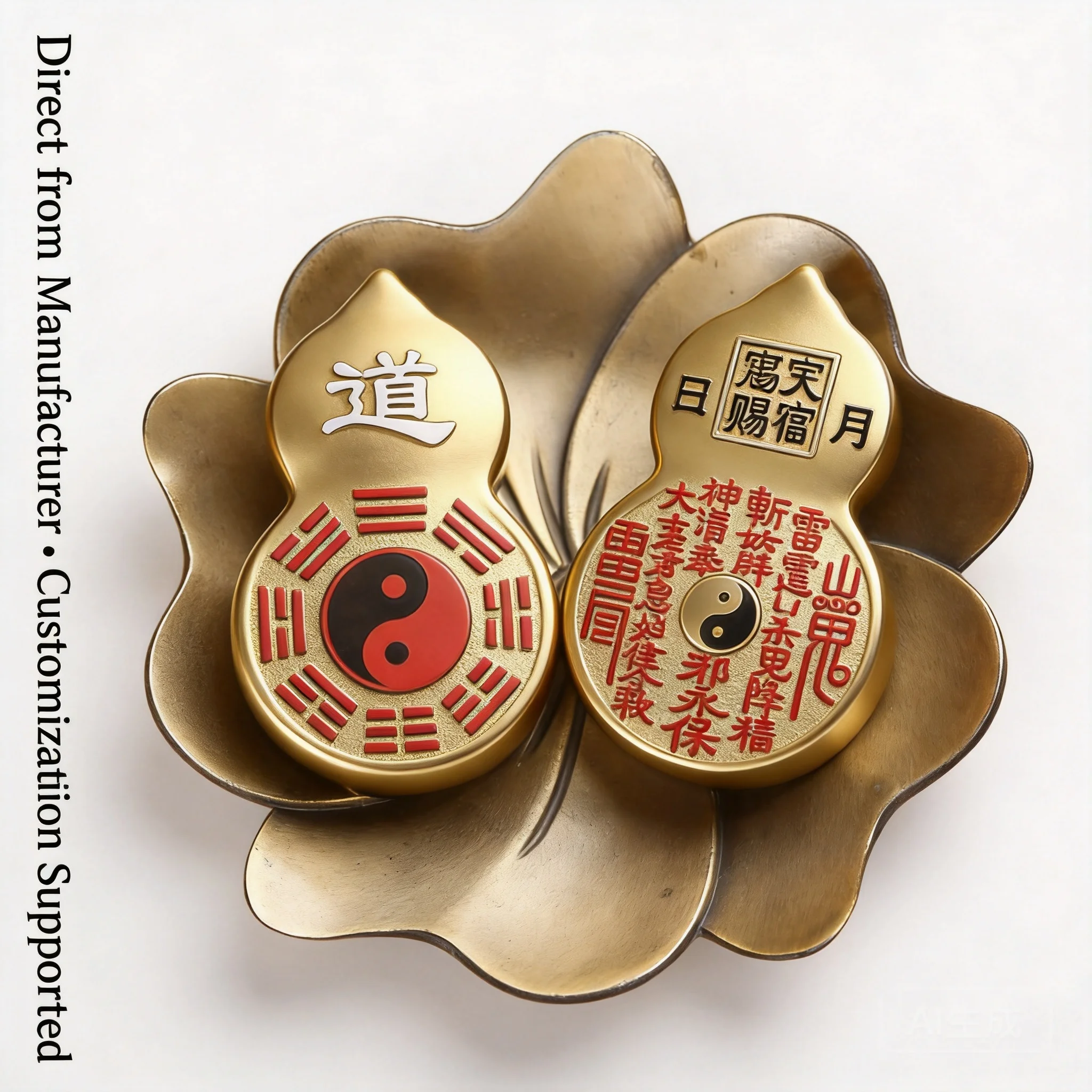 YNO Traditional Chinese Taoist Thunder Jujube Wood Cinnabar Inlaid Gourd Pendant Yin Yang Tai Chi Bagua Lucky Blessing Amulet