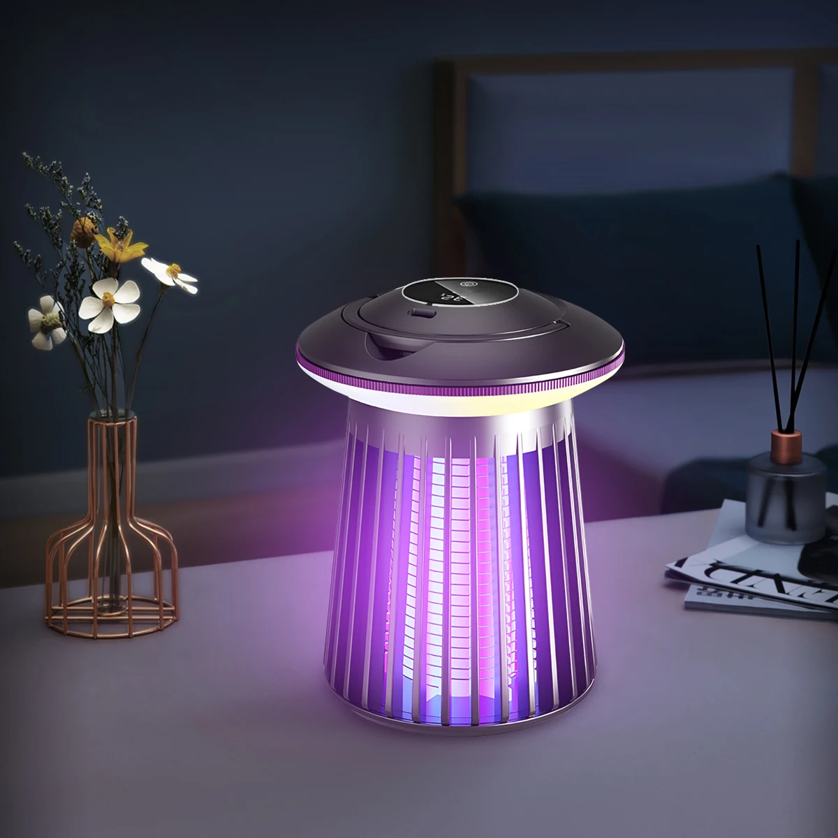 Mosquito Killer Lamp 2000mAh USB Rechargeable 3-Level Bug Light Ambiance Night Light 2-in-1 Hangable Desktop Zapper for Home image 5
