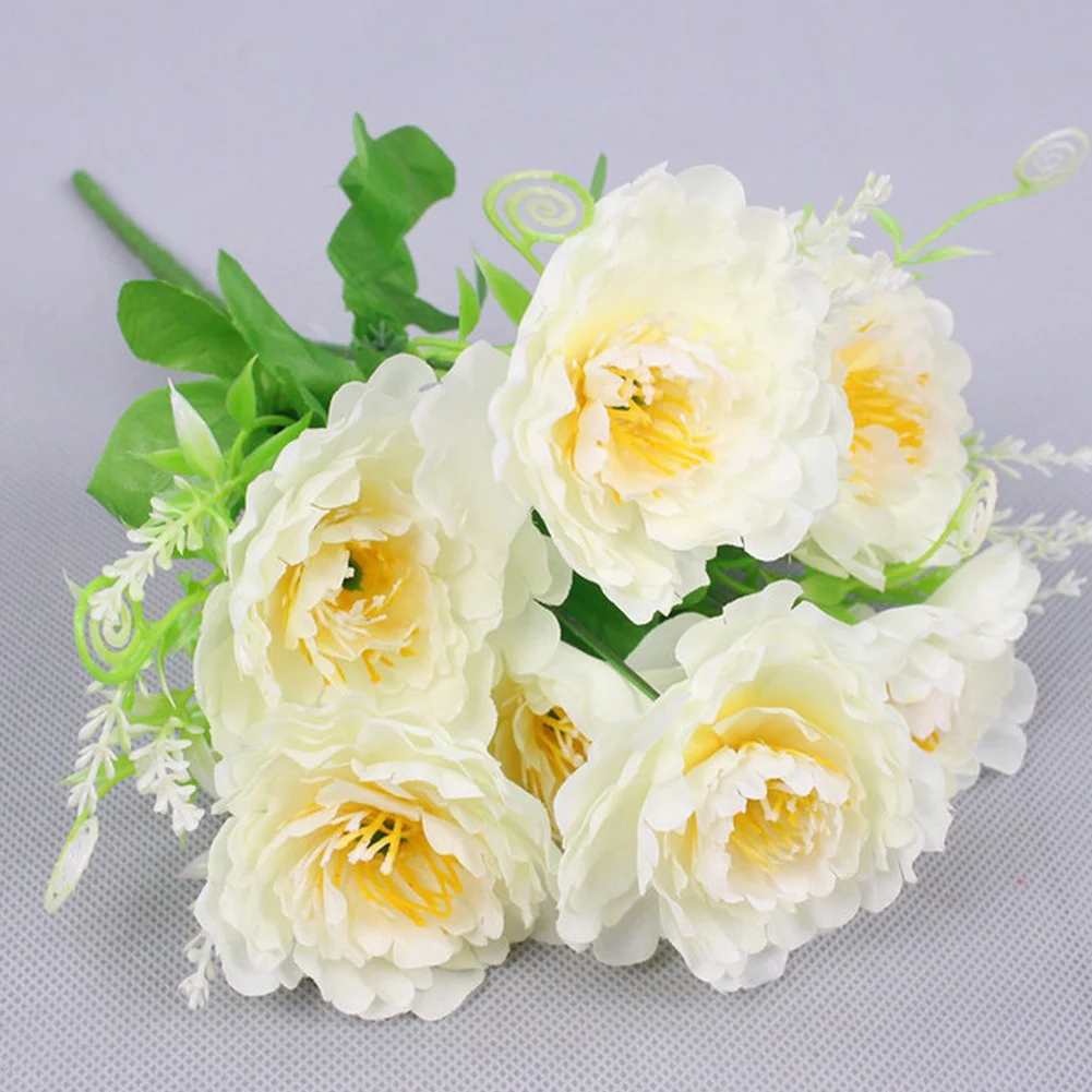 7 Heads Artificial Peony Arrangement for Home Living Room Bedroom Decor Party Wedding Silk Flower Bouquet with Vibrant Appeal