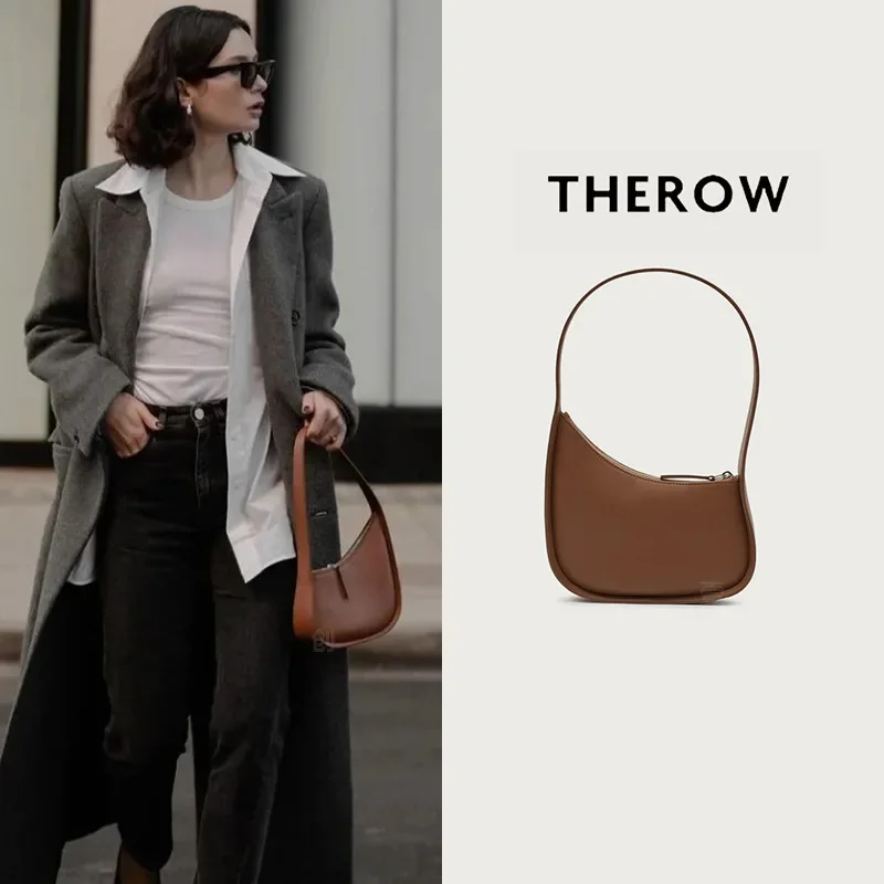 Therow half moon bag, simple commute, high-end leather underarm moon bag, niche hand carry shoulder bag bag